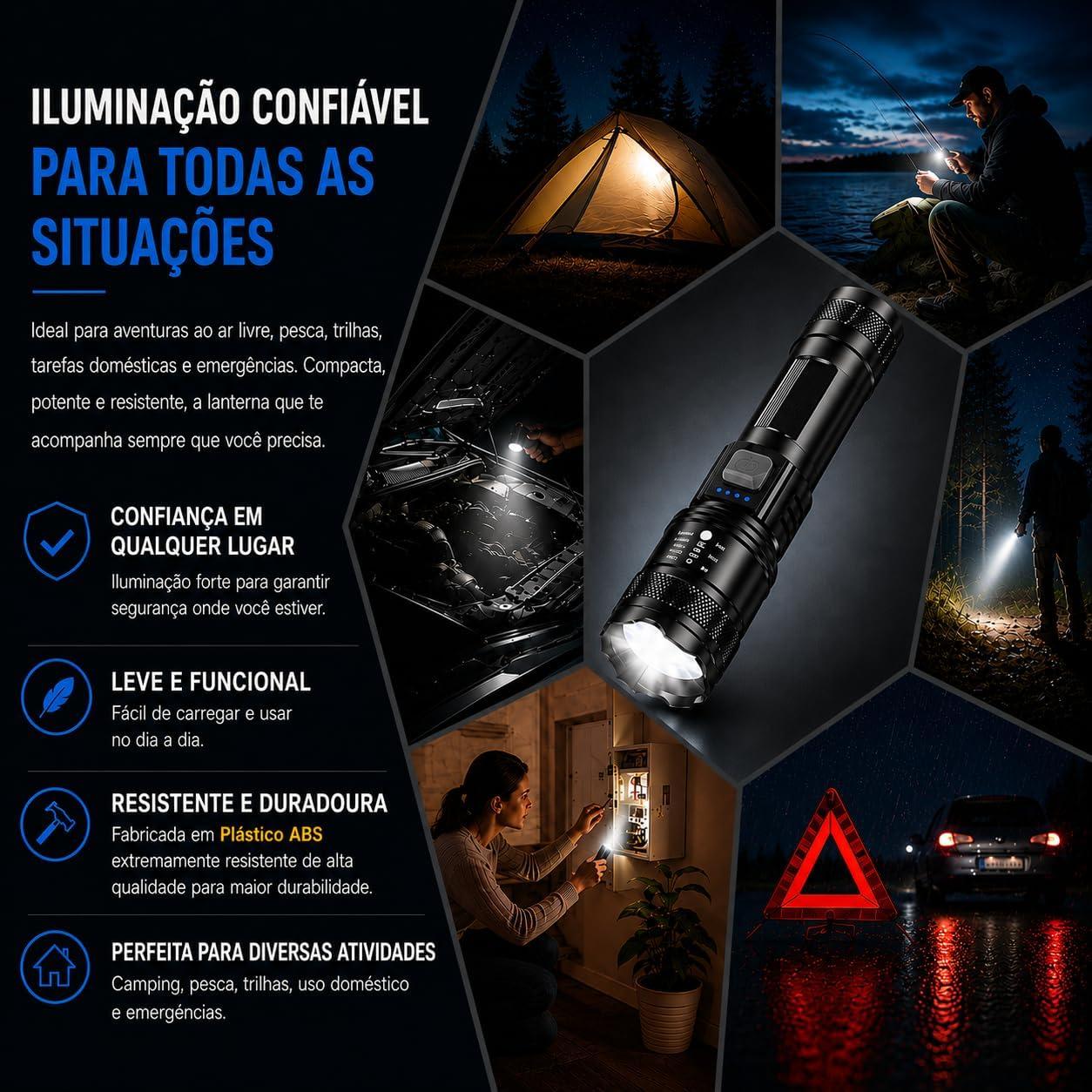 Lanterna T9 Tática LED Recarregável P50 1200 Lumens