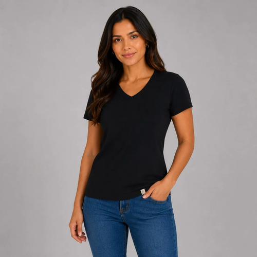 Blusa Feminina Básica Decote V Algodão Cotton 25616