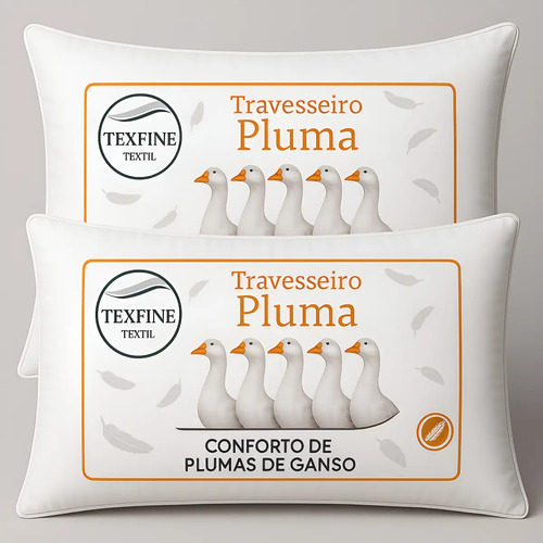 Kit 2 Travesseiro Pena Pluma de Ganso Sintética Siliconada 70x50cm