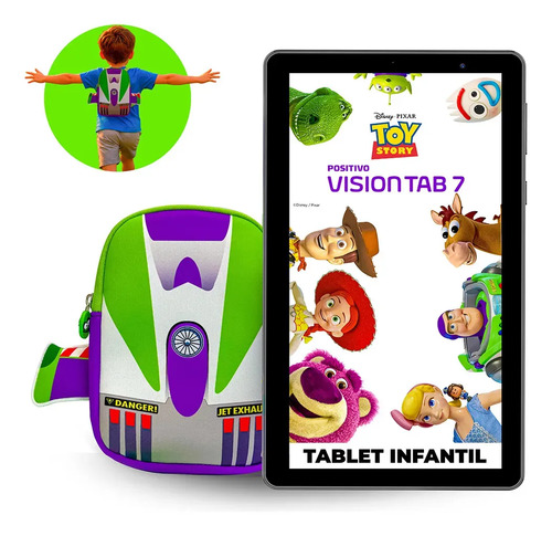 Tablet Infantil Positivo Vision TAB 7 Toy Story Disney 3GB RAM 64GB Octa-Core Tela 7” Wi-Fi Android 14 Go