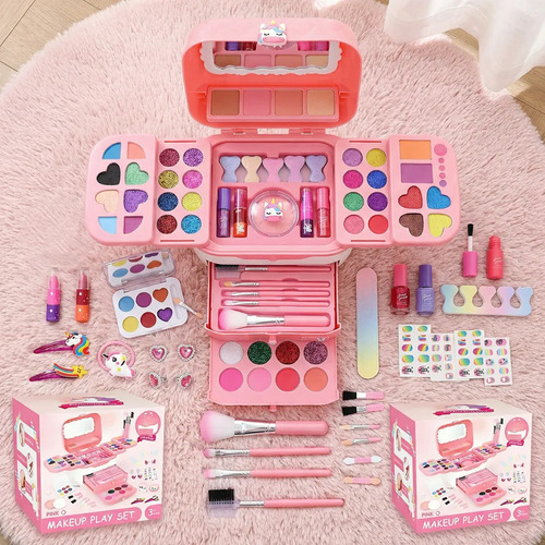 Kit Maquiagem Infantil Seguro Lavável Maleta Beleza Meninas