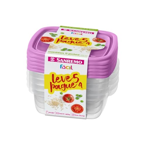 Sanremo Conjunto de 5 Potes Plástico Hermético 530 ml Linha Fácil