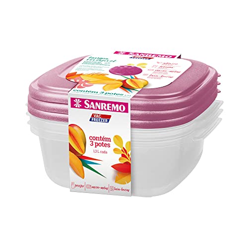 Sanremo Conjunto com 3 Potes Plásticos Herméticos Linha Vac Freezer