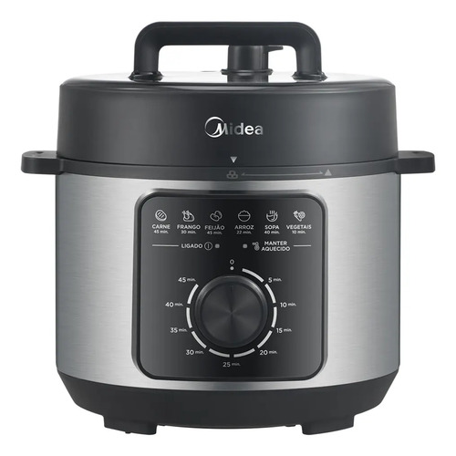 Panela Elétrica Mecânica Pressão 4l Preta E Inox Midea 127v