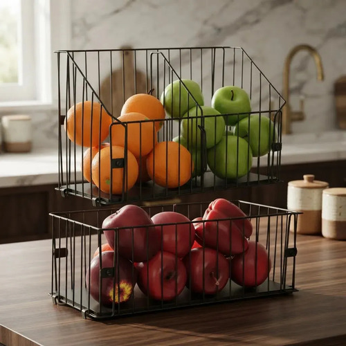 Fruteira de Parede Aramada Metaltru Cozinha Kit 2 Peças Preto