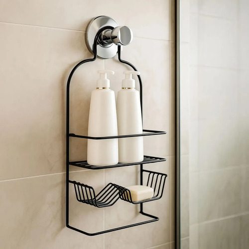 Porta Shampoo Com Prateleiras E Saboneteira Preto