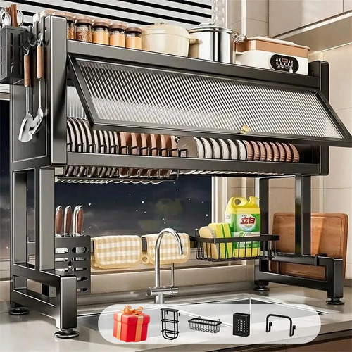 Escorredor de Pratos Louça Preto Cozinha Suspensa 65cm 18pçs
