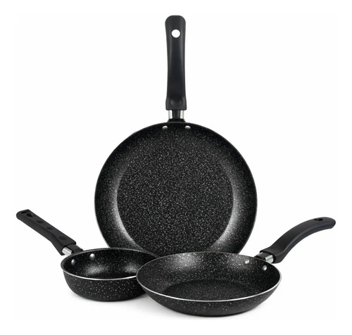 Jogo De Frigideiras Francesas 3 Peças 14 18 24cm Preto Nacional