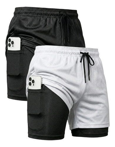 Kit 2 Shorts 2 Em 1 Duplo Dryfit